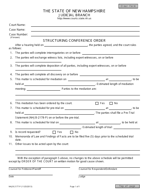 Form NHJB-2177-P Structuring Conference Order - New Hampshire