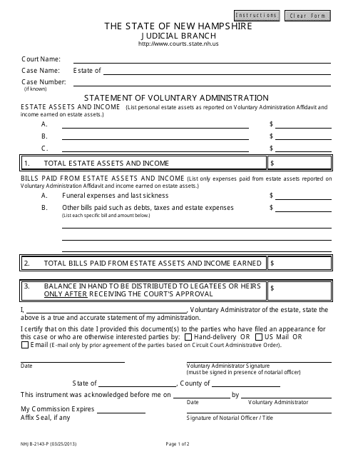 Form NHJB-2143-P Statement of Voluntary Administration - New Hampshire