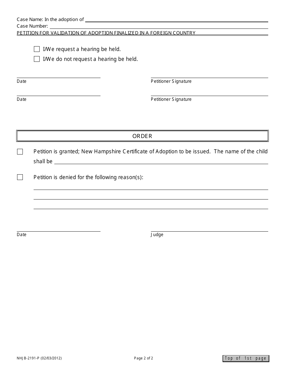 Form NHJB-2191-P Petition for Validation of Adoption Finalized in a Foreign Country - New Hampshire, Page 2
