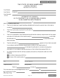 Document preview: Form NHJB-2146-P Affidavit of Counsel as to Propriety of a Foreign Will/Codicil to Be Admitted Into Probate - New Hampshire
