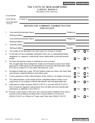 Form NHJB-2149-P Motion for Summary Administration and Assent - New Hampshire