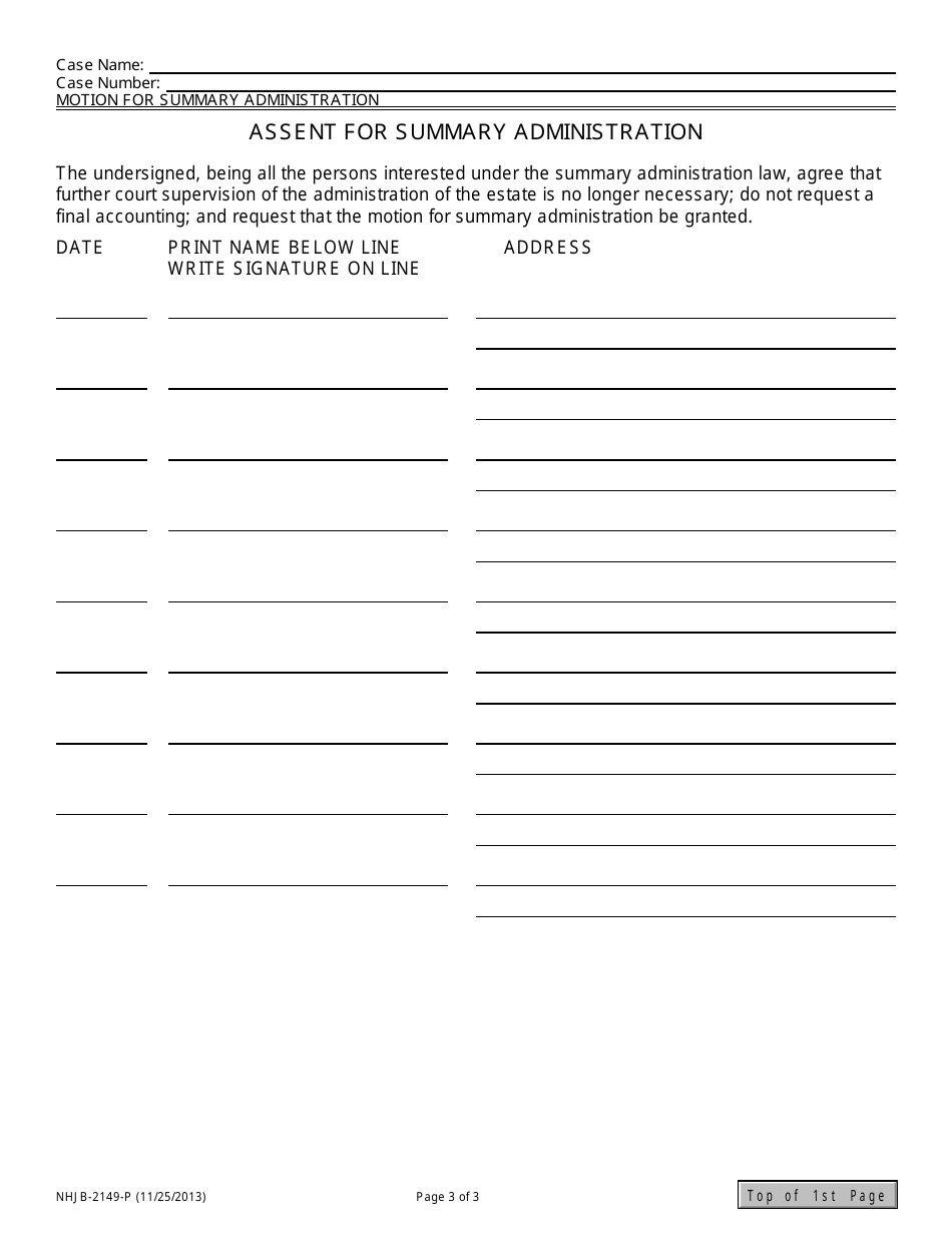 Form NHJB-2149-P Motion for Summary Administration and Assent - New Hampshire, Page 3
