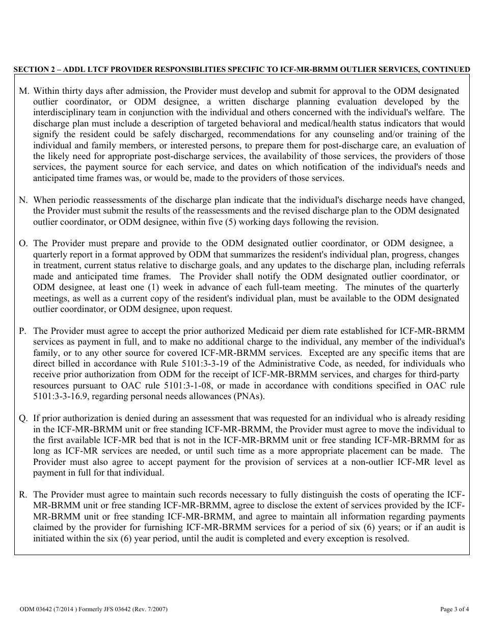 Form ODM03642 Addendum to Odm 03623 for Intermediate Care Facilities for the Mentally Retarded (Icfs / Mr): Behavioral Redirection and Medical Monitoring Outlier Services - Ohio, Page 3