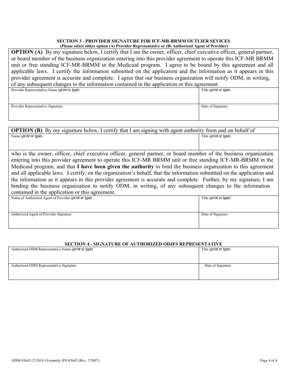Form ODM03642 Addendum to Odm 03623 for Intermediate Care Facilities for the Mentally Retarded (Icfs / Mr): Behavioral Redirection and Medical Monitoring Outlier Services - Ohio, Page 4