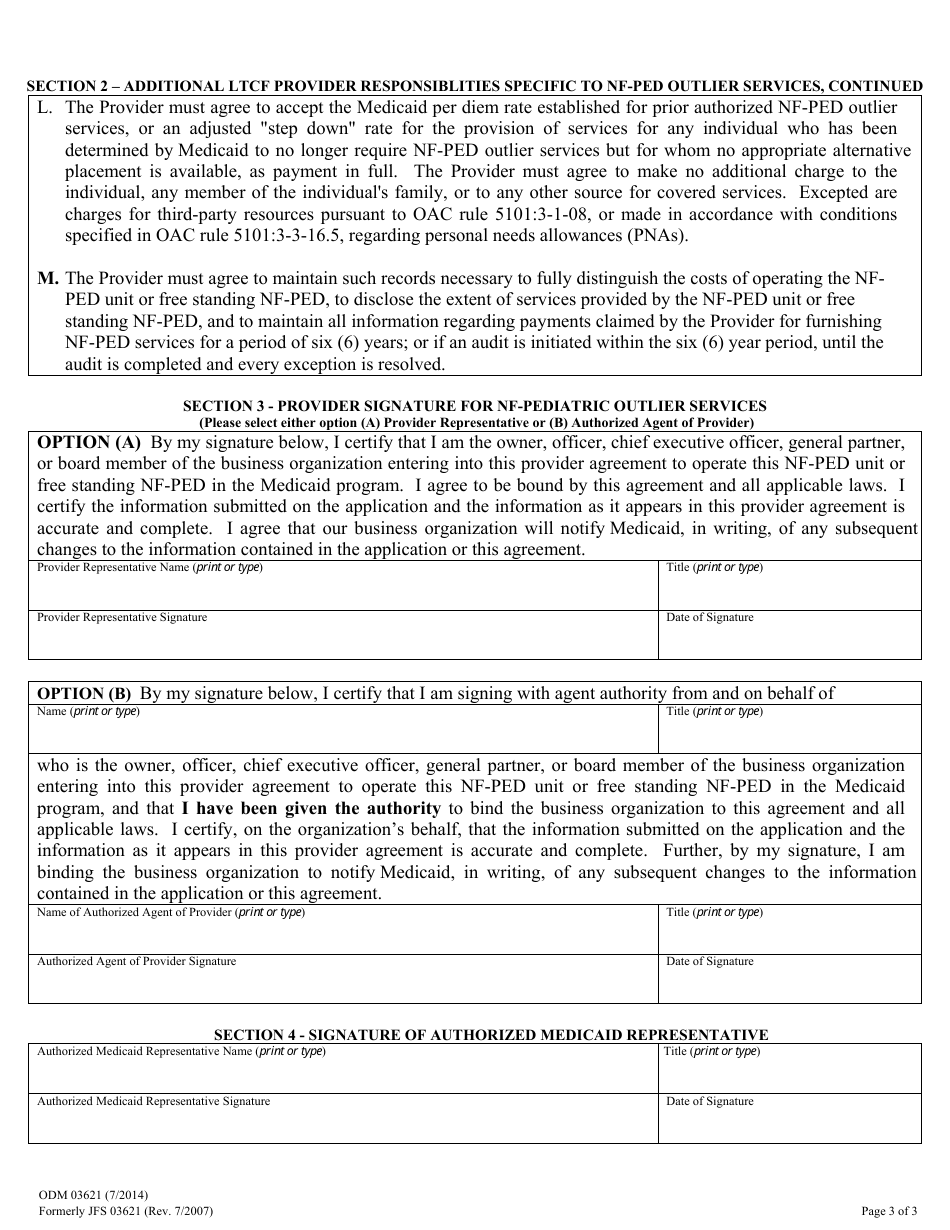 Form ODM03621 Addendum to Odm 03623 for Nursing Facilities (Nfs): Pediatric Outlier Services - Ohio, Page 3