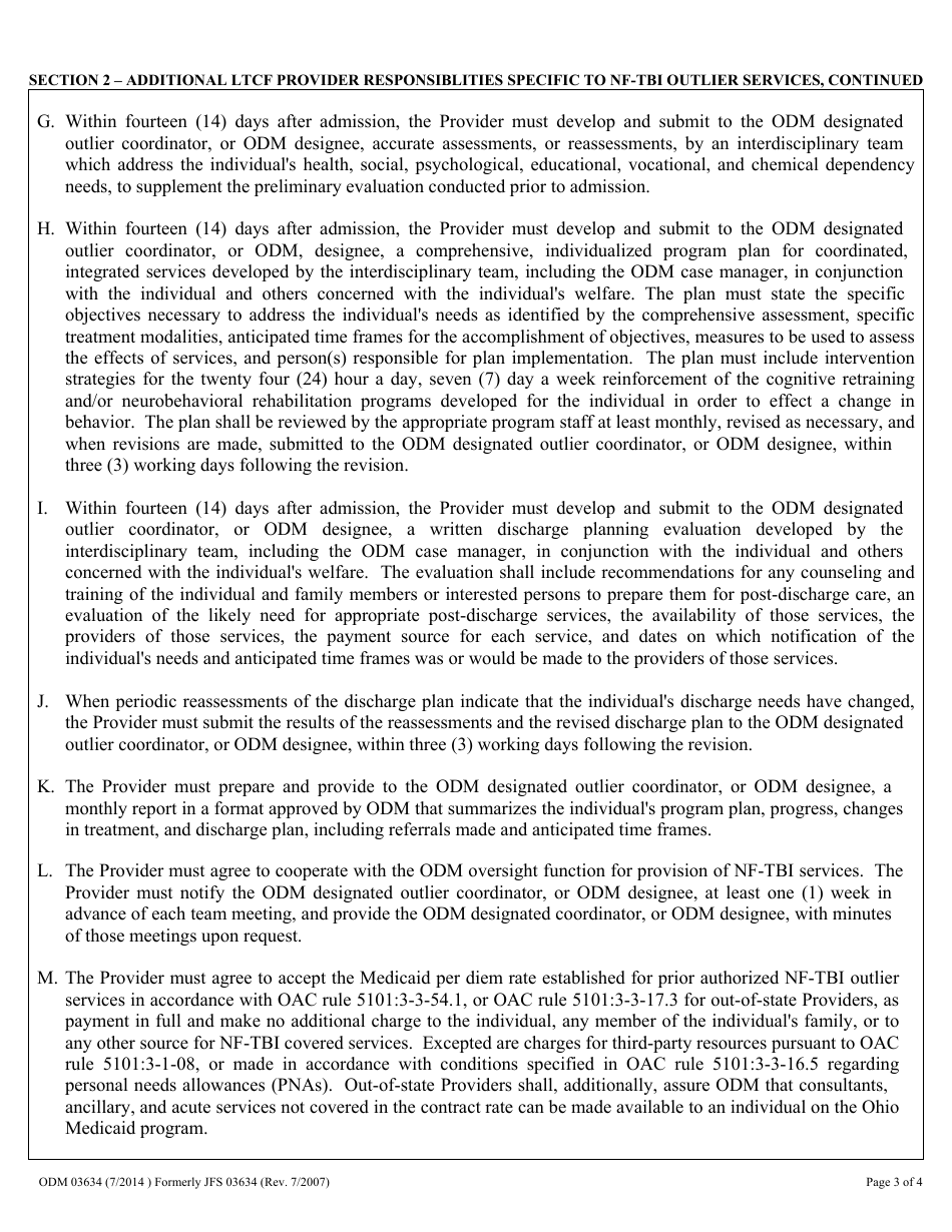 Form ODM03634 Addendum to Odm 03623 for Nursing Facilities (Nfs): Traumatic Brain Injury Outlier Services - Ohio, Page 3