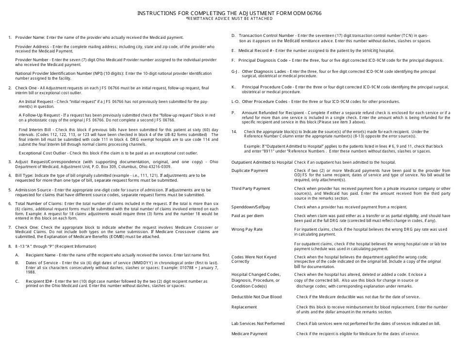 Form ODM06766 Adjustment Request Form - Hospital Only - Ohio, Page 2
