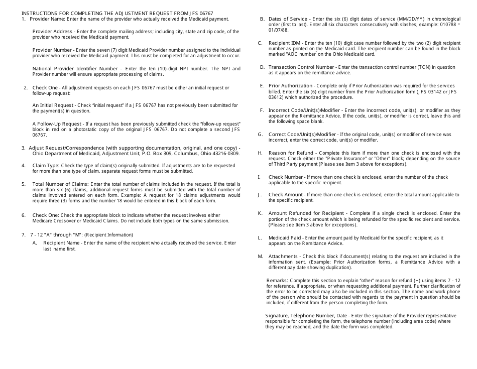 Form ODM06767 Adjustment Request Form - Ohio, Page 2