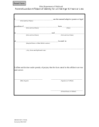 Document preview: Form ODM07407 Parent/Guardian Affidavit of Identity for a Child Age 16 Years or Less - Ohio