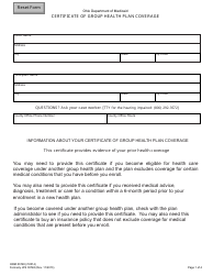 Form ODM03748 Certificate of Group Health Plan Coverage - Ohio