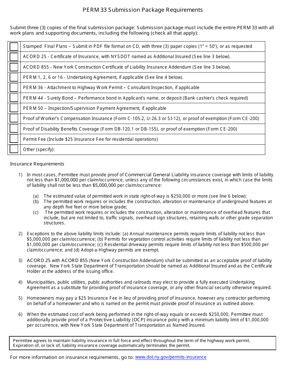 Form PERM33 Highway Work Permit Application for Non-utility Work - New York, Page 4