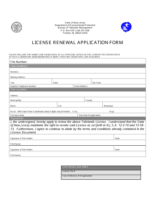 License Renewal Application Form - New Jersey