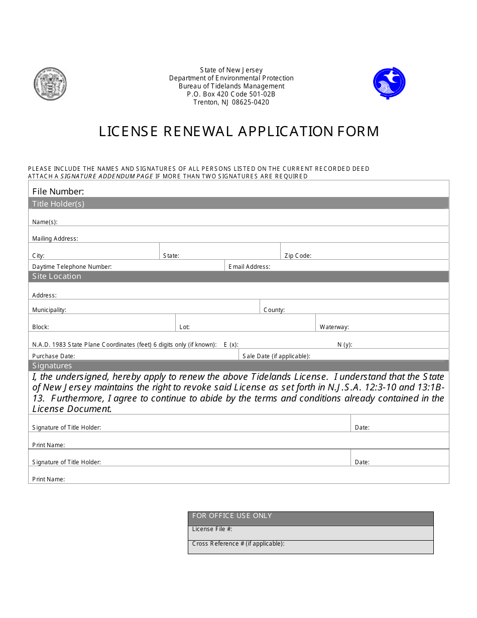 License Renewal Application Form - New Jersey, Page 1