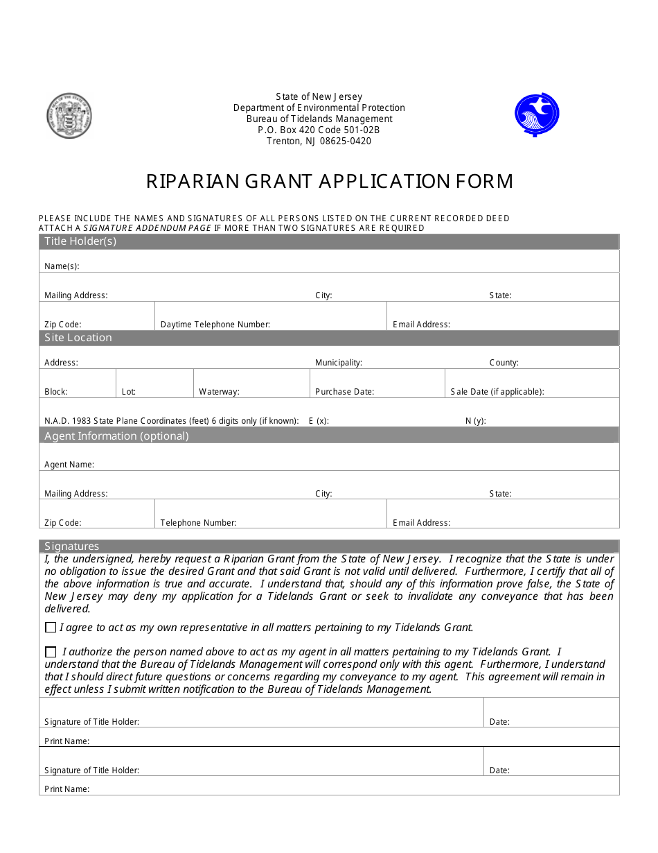 Riparian Grant Application Form - New Jersey, Page 1