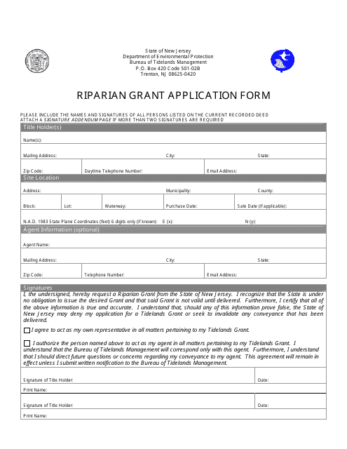 Riparian Grant Application Form - New Jersey Download Pdf