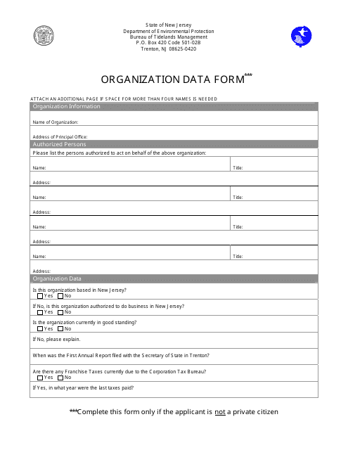 Organization Data Form - New Jersey