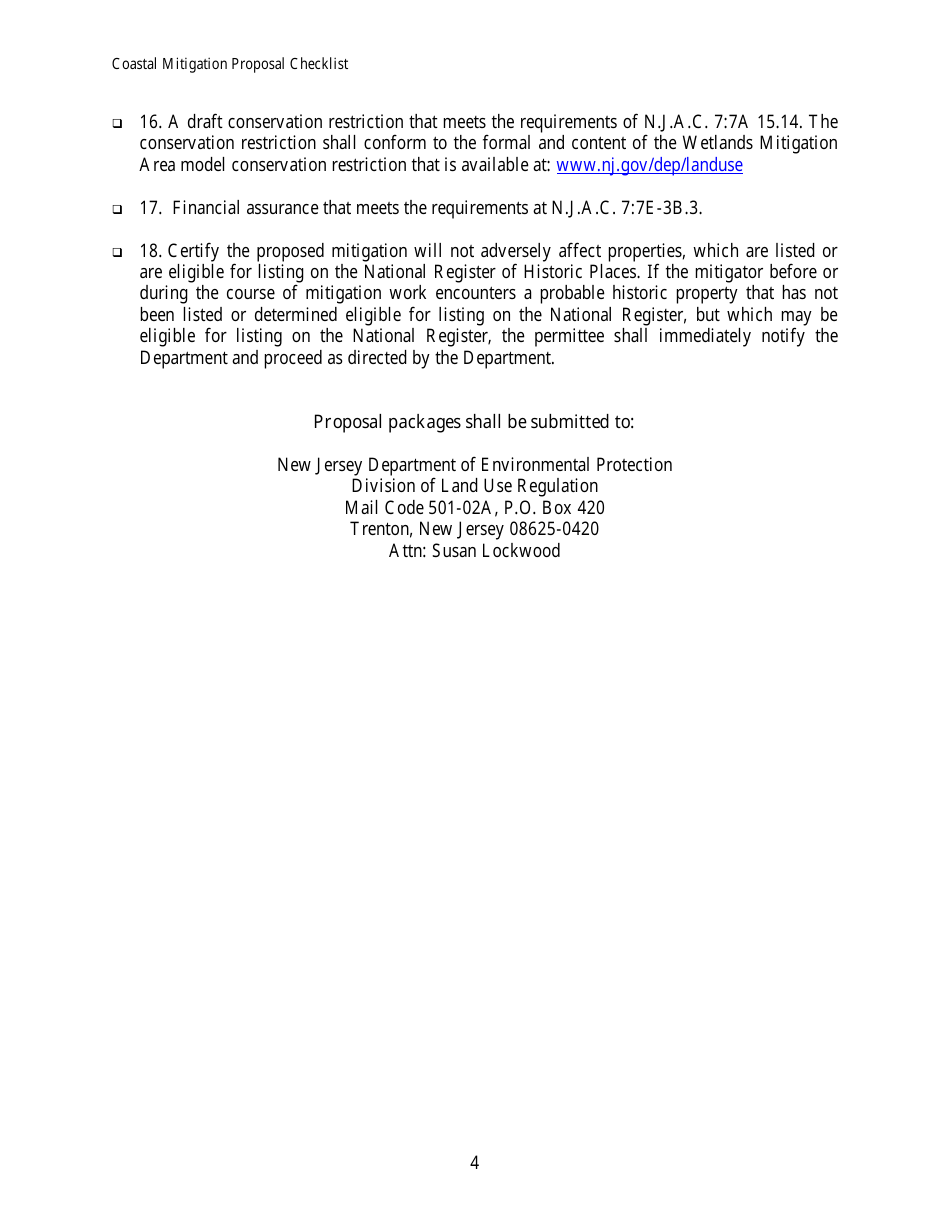 Creation, Restoration or Enhancement for a Coastal Wetland Mitigation Proposal Checklist - New Jersey, Page 4