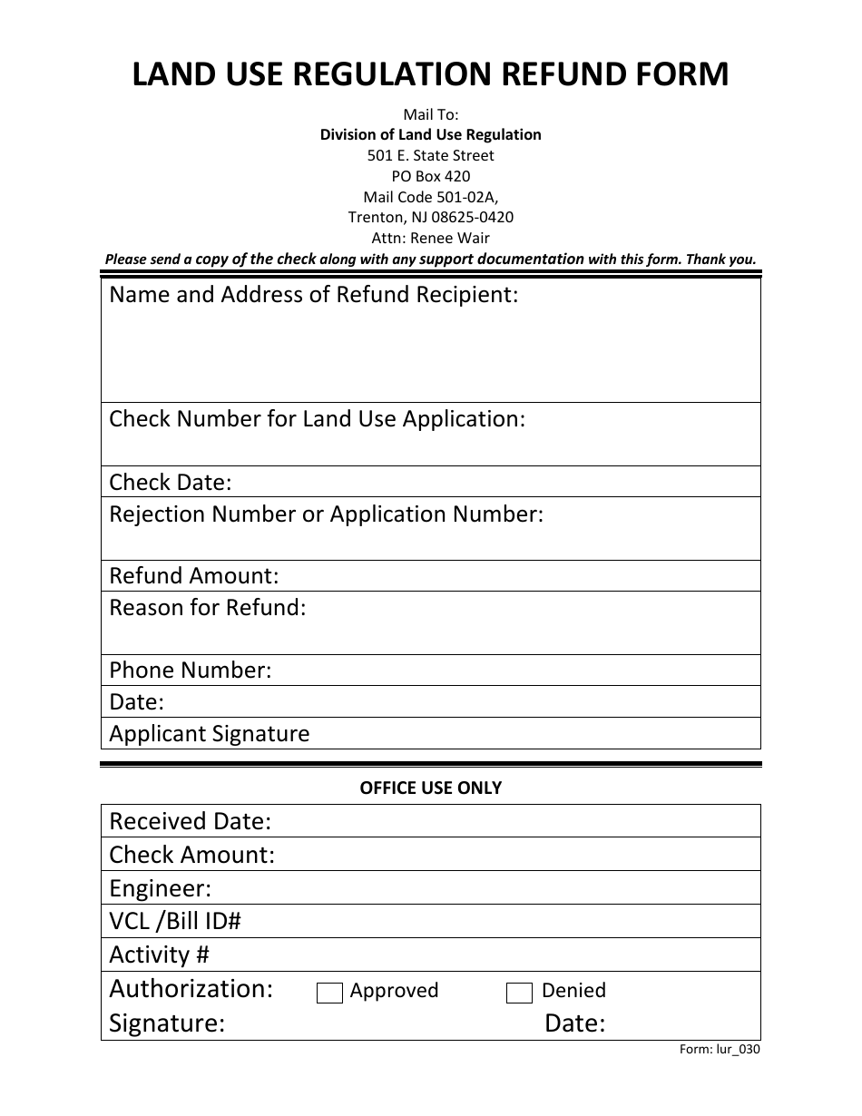 Land Use Regulation Refund Form - New Jersey, Page 1