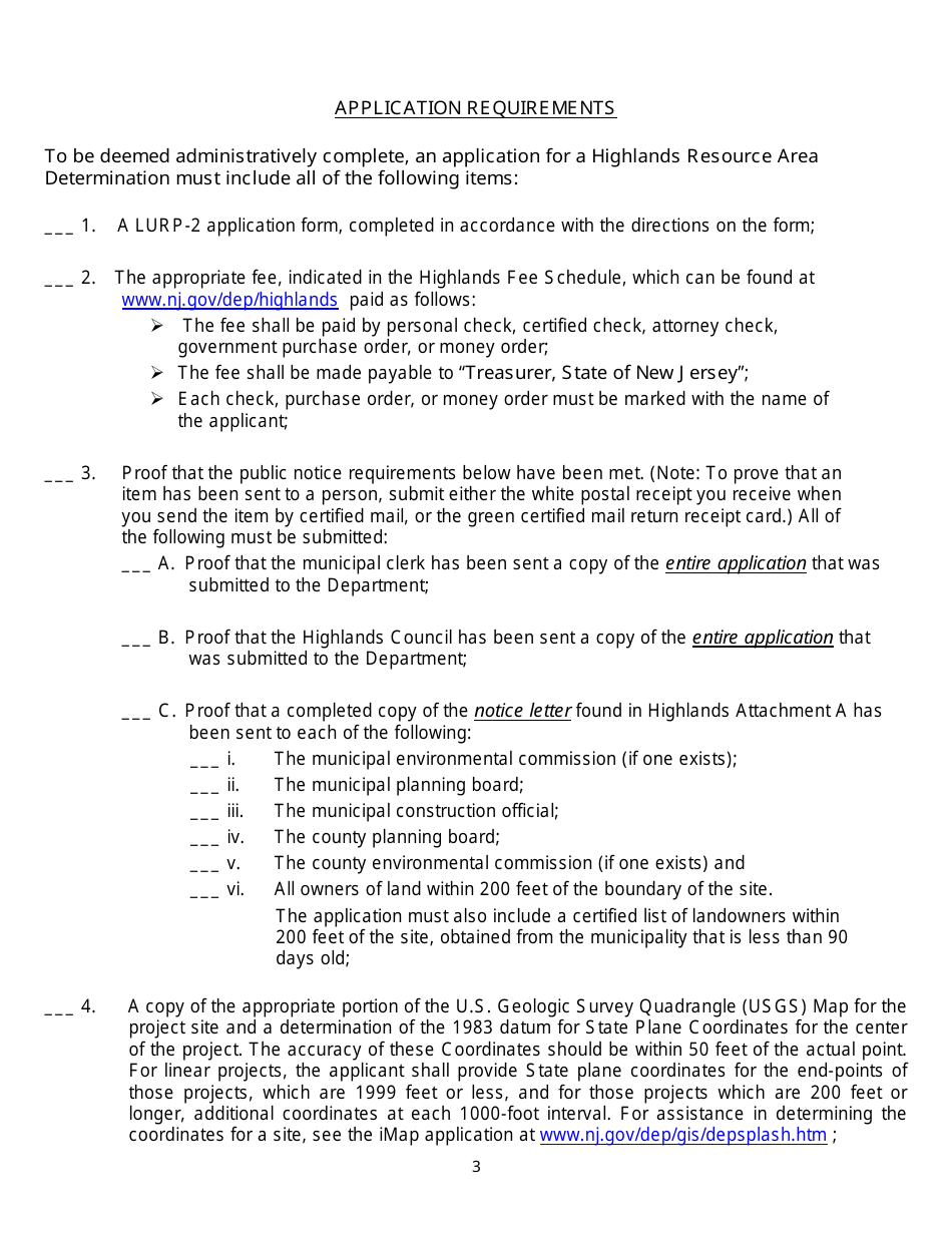 Highlands Resource Area Determination (Hrad) Application Checklist - New Jersey, Page 3