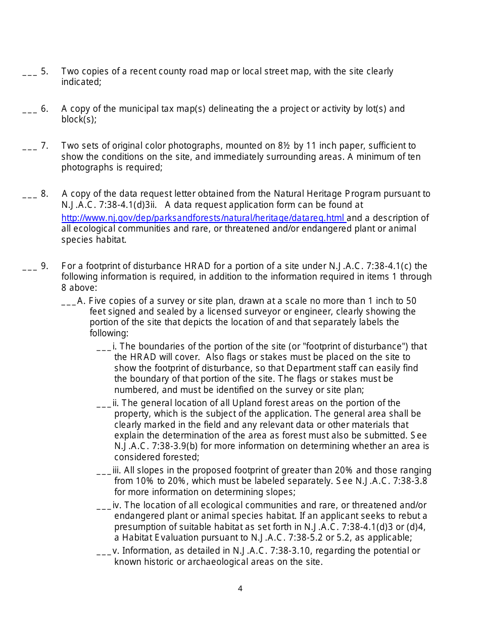 Highlands Resource Area Determination (Hrad) Application Checklist - New Jersey, Page 4