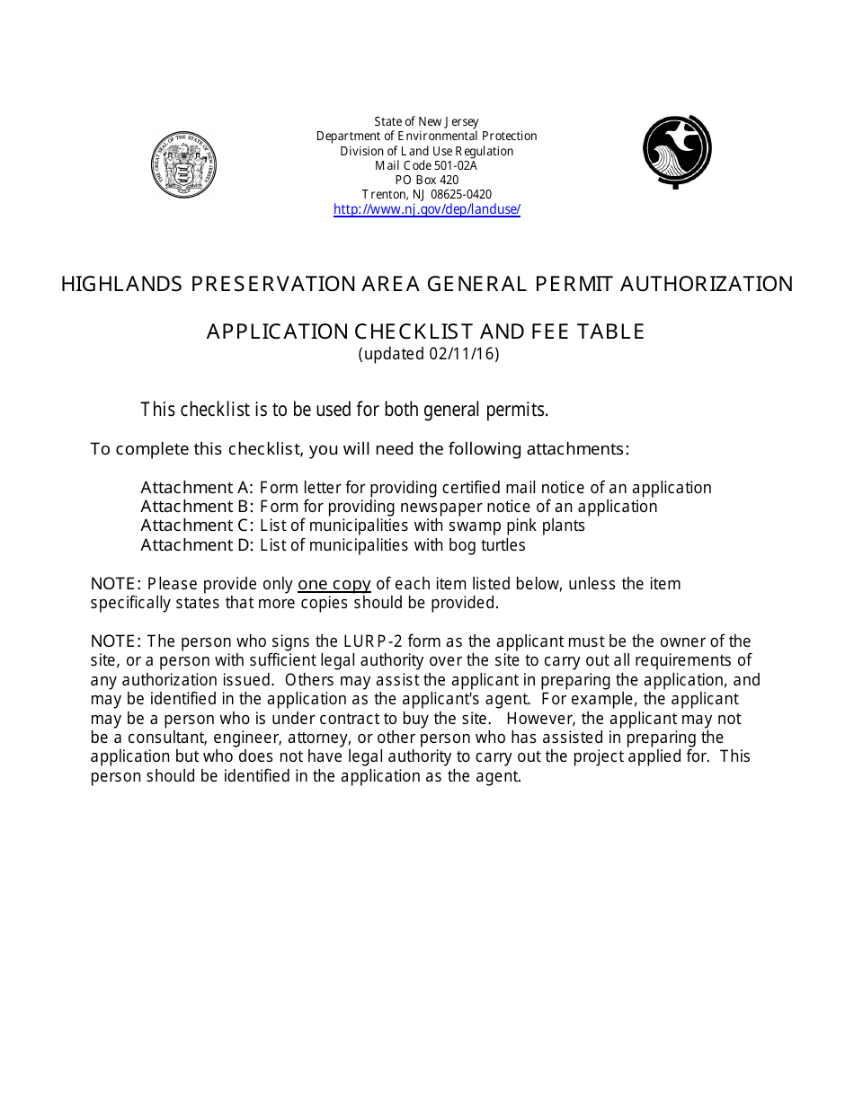 New Jersey Highlands Preservation General Permit Authorization