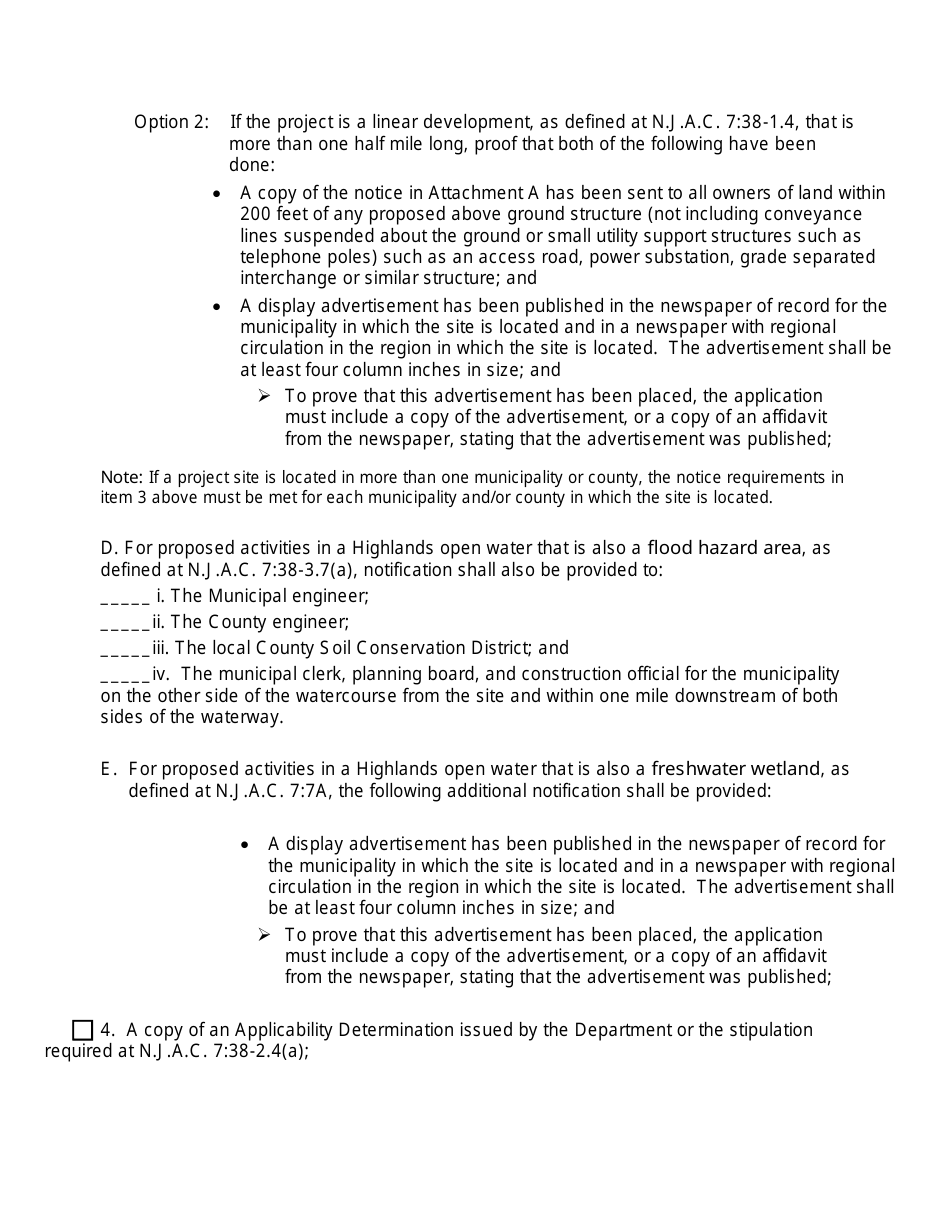 Highlands Preservation General Permit Authorization Application Checklist - New Jersey, Page 3