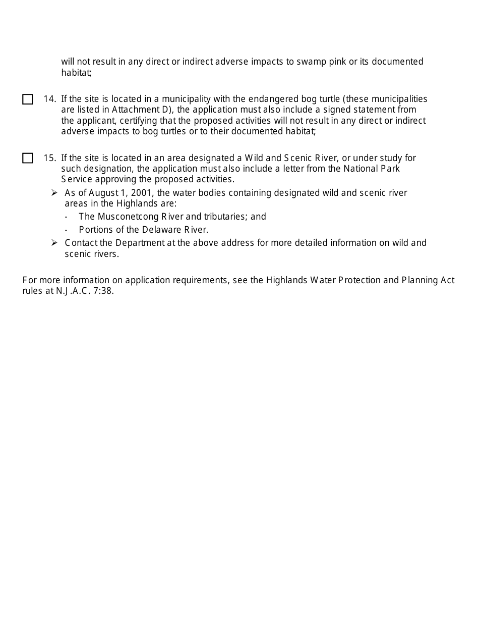 Highlands Preservation General Permit Authorization Application Checklist - New Jersey, Page 6
