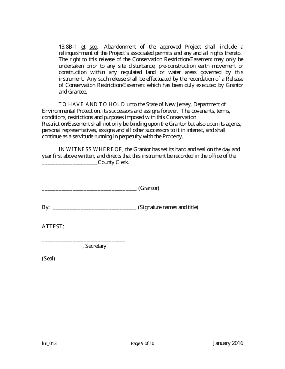 Grant of Conservation Restriction / Easement (Forest Preservation Area) - New Jersey, Page 9