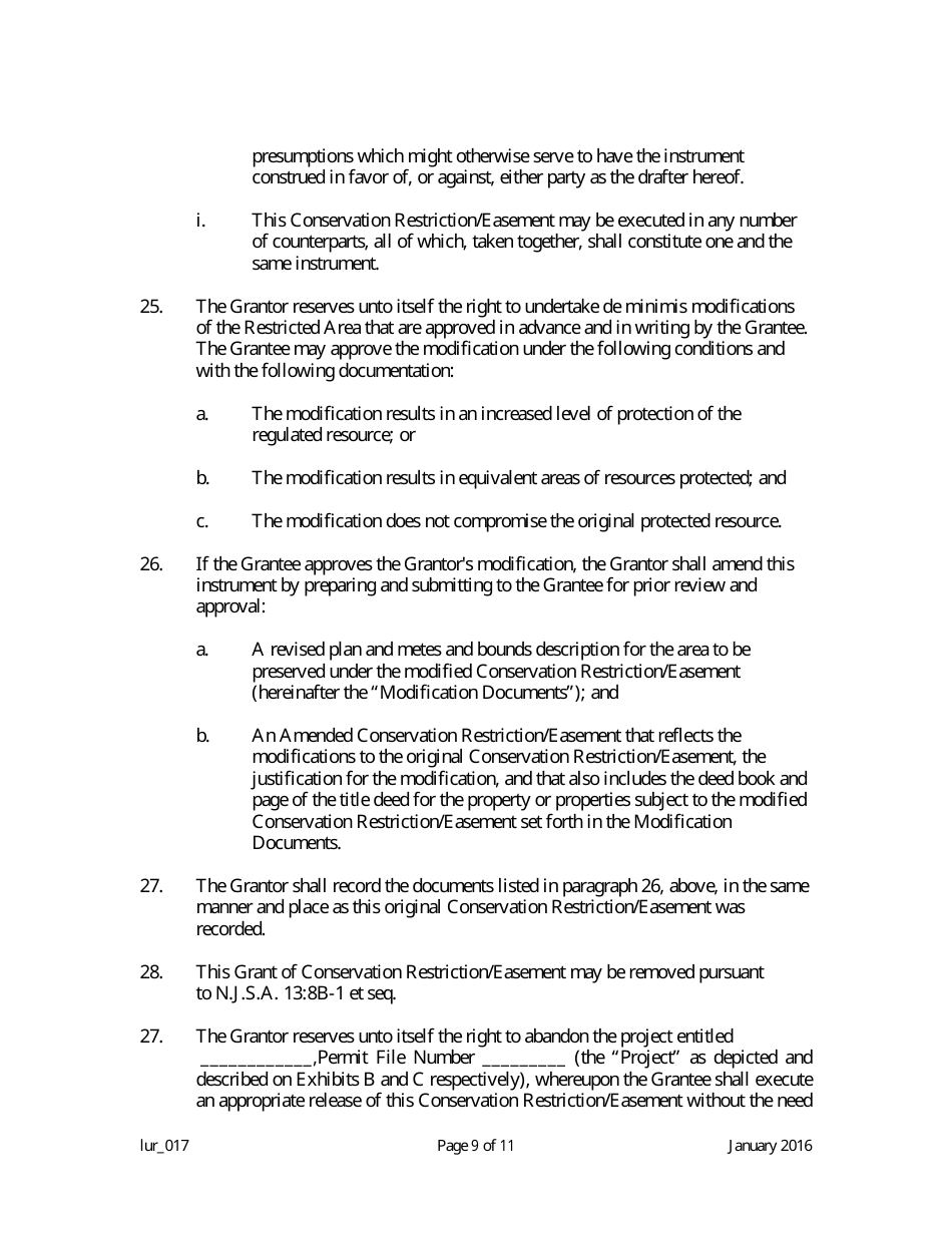Grant of Conservation Restriction / Easement (Stormwater Management Strategies Protection Area) - New Jersey, Page 9
