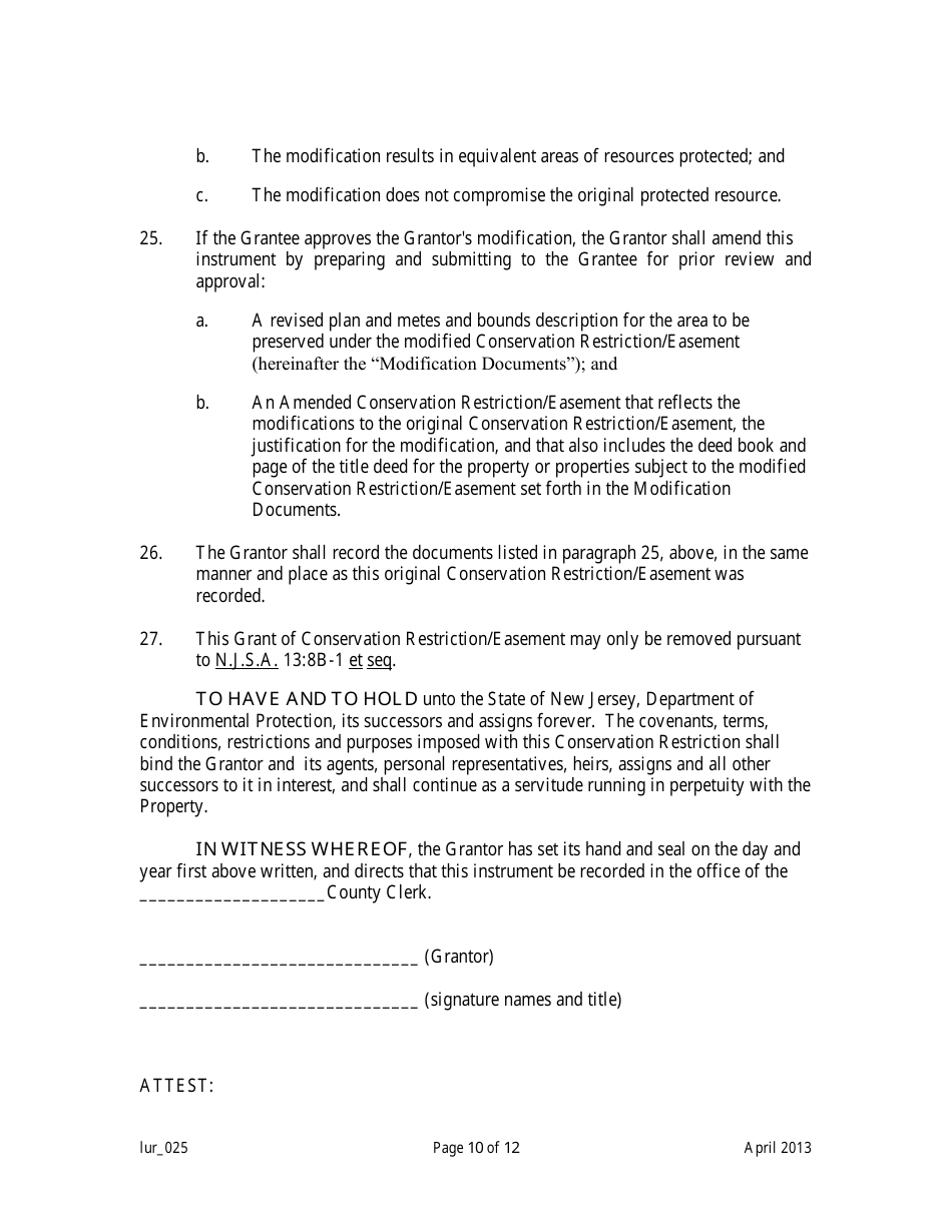 Grant of Conservation Restriction / Easement (Highlands Preservation Area Approval) - New Jersey, Page 10