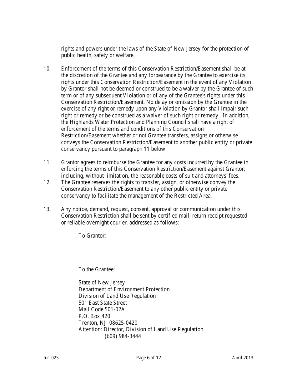 Grant of Conservation Restriction / Easement (Highlands Preservation Area Approval) - New Jersey, Page 6