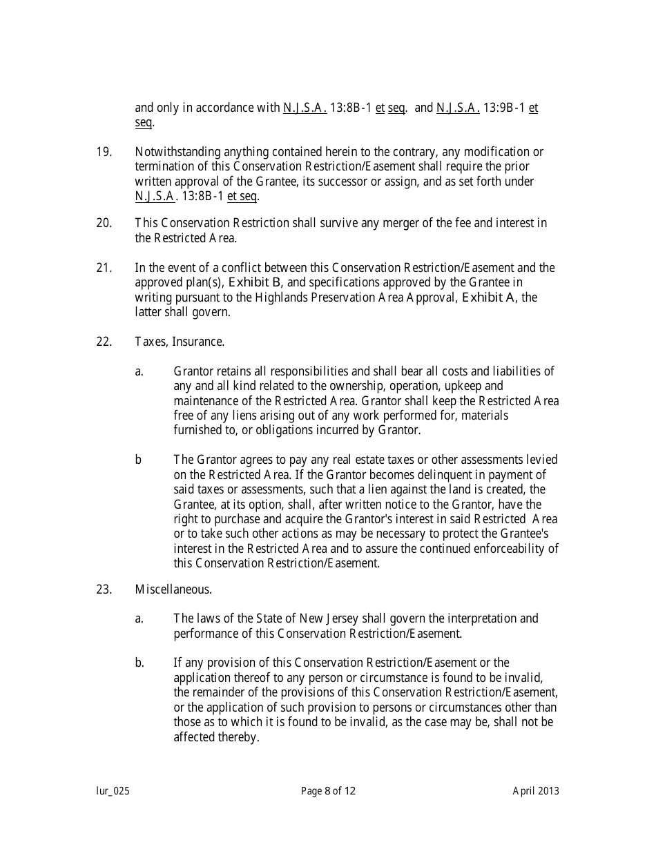 Grant of Conservation Restriction / Easement (Highlands Preservation Area Approval) - New Jersey, Page 8