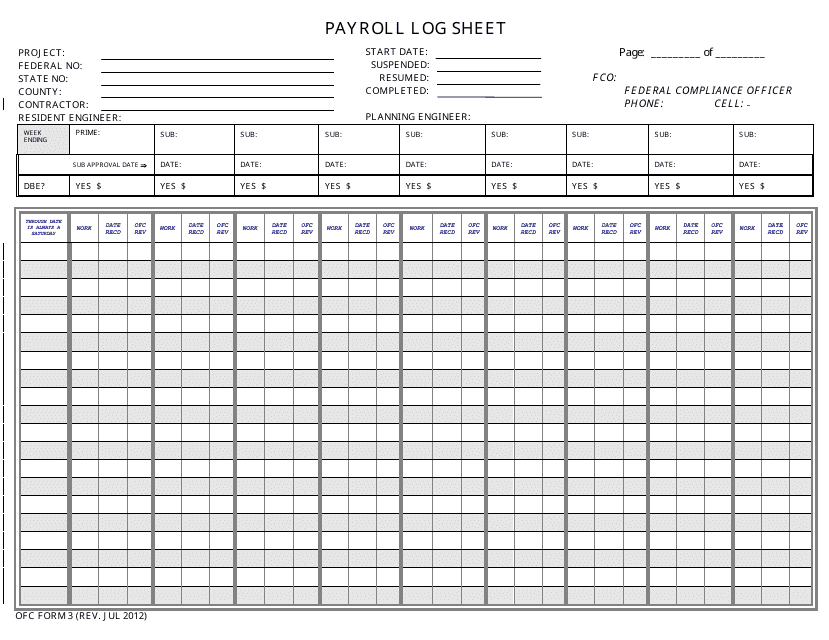 OFC Form 3 Payroll Log Sheet - New Hampshire