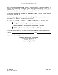 FM Form 100 Application for Leasing / Disposal of Surplus Land and Relinquishment of Land Interests - Oklahoma, Page 2
