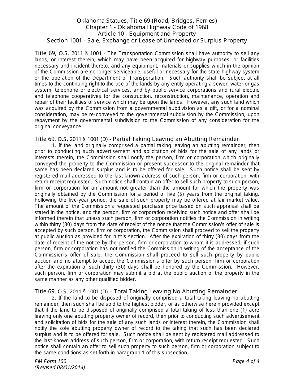 FM Form 100 Application for Leasing / Disposal of Surplus Land and Relinquishment of Land Interests - Oklahoma, Page 4