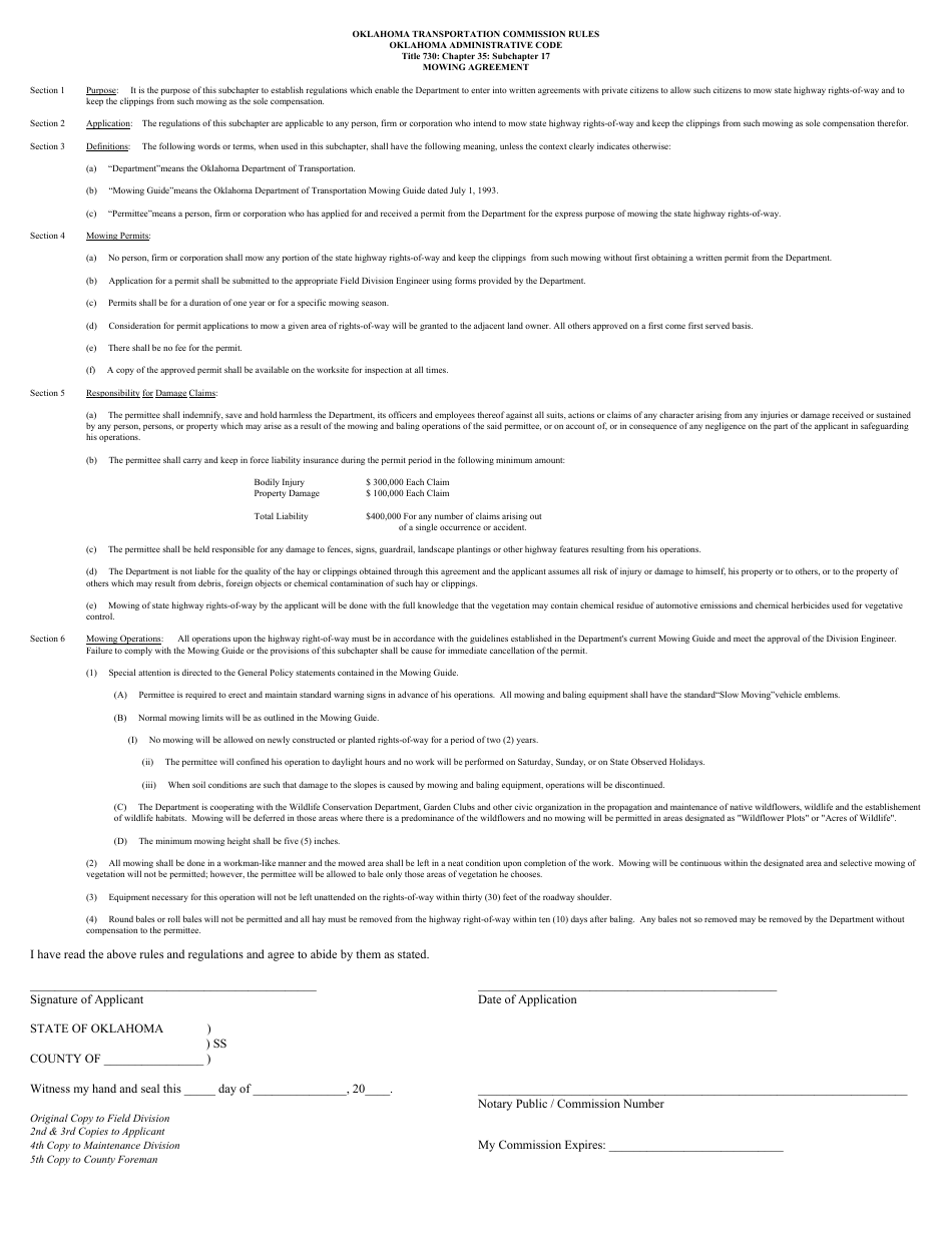 Form M-50 Download Fillable PDF or Fill Online Mowing Agreement ...