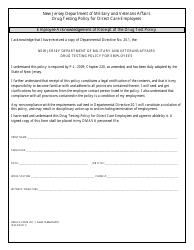 Document preview: NJDMAVA Form 20.1-1 Employee Acknowledgement of Receipt of the Drug Test Policy - New Jersey