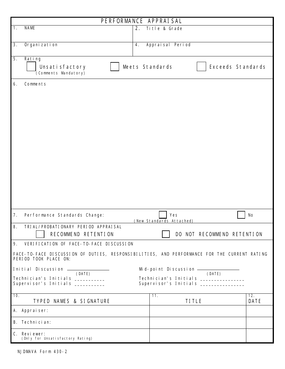 NJDMAVA Form 430-2 Performance Appraisal - New Jersey, Page 1