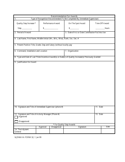 NJDMAVA Form 32  Printable Pdf