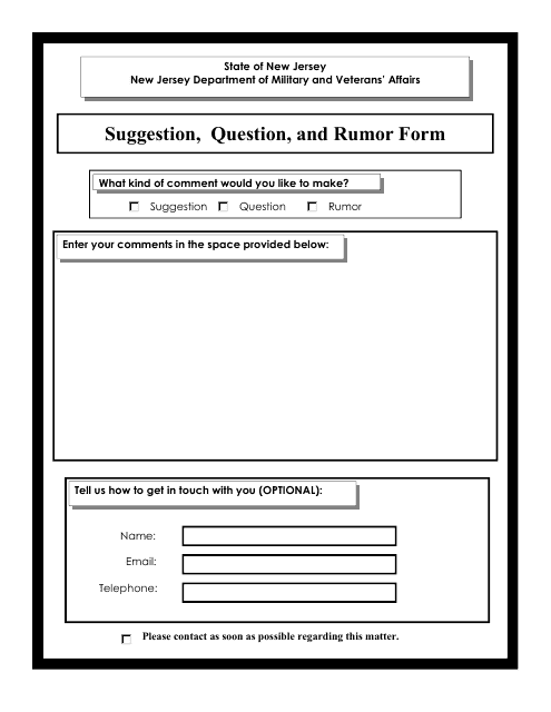 Suggestion, Question, and Rumor Form - New Jersey Download Pdf
