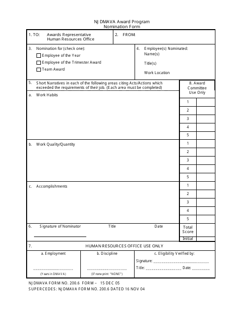 NJDMAVA Form 200.6  Printable Pdf