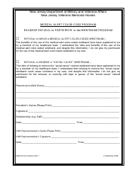 Document preview: NJDMAVA Form 900-1 Medical Alert Color-Code Program Resident Refusal to Participate in the Wristband Program - New Jersey