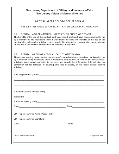 NJDMAVA Form 900-1  Printable Pdf