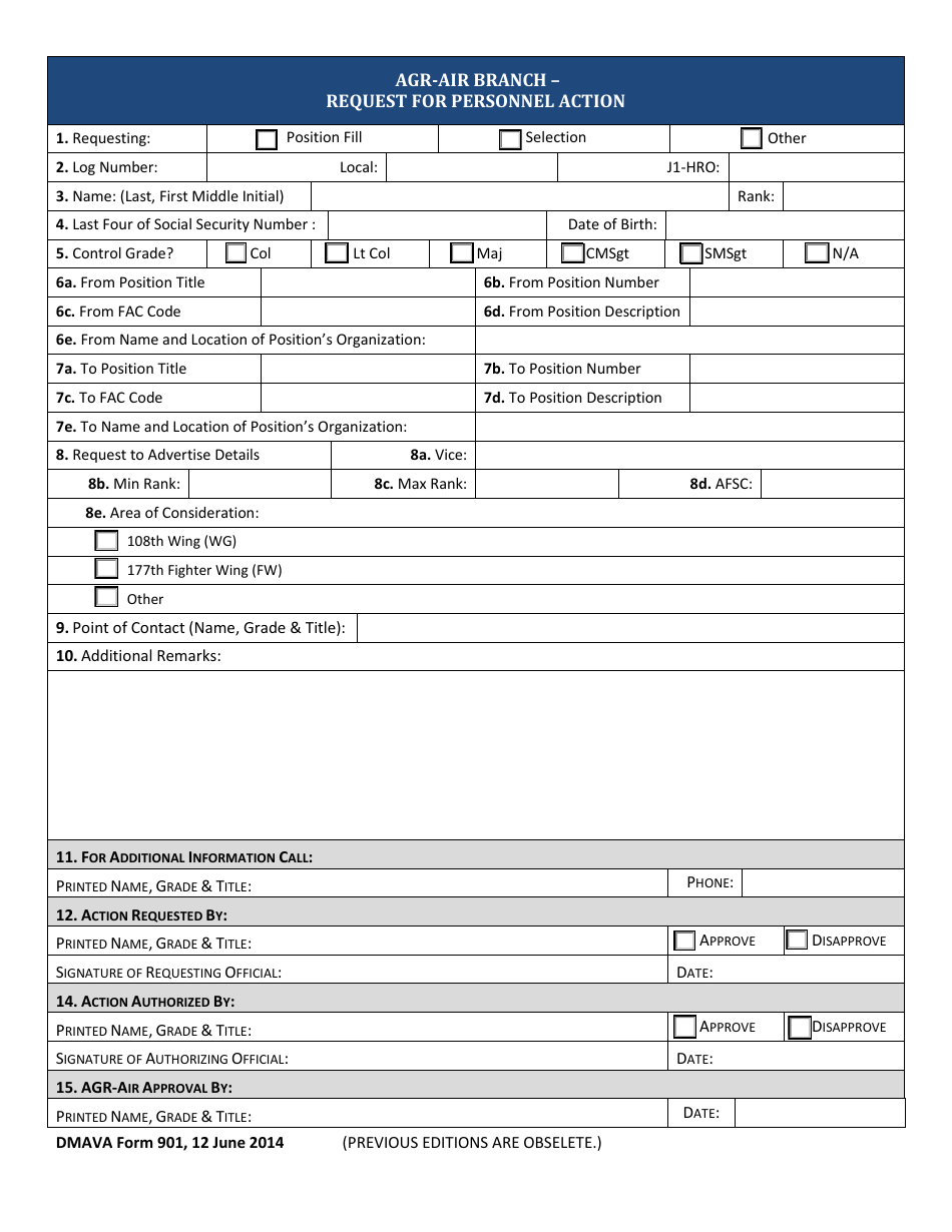 NJDMAVA Form 901 Agr-Air Branch  Request for Personnel Action - New Jersey, Page 1