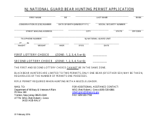 Document preview: Nj National Guard Bear Hunting Permit Application - New Jersey