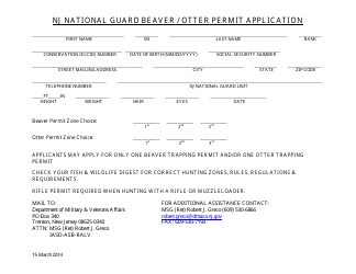 Document preview: Nj National Guard Beaver / Otter Permit Application - New Jersey