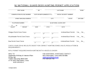 Document preview: Nj National Guard Deer Hunting Permit Application - New Jersey