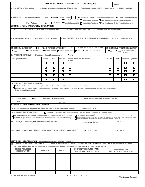 NJDMAVA Form 300 Dmava Publication/Form Action Request - New Jersey