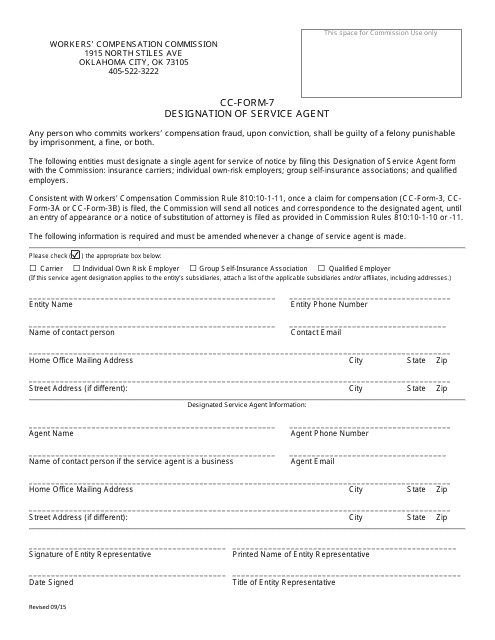 CC- Form 7 Designation of Service Agent - Oklahoma