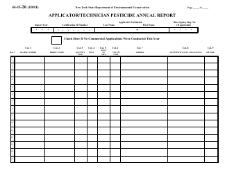 Document preview: Form 44-15-26 Applicator/Technician Pesticide Annual Report - New York